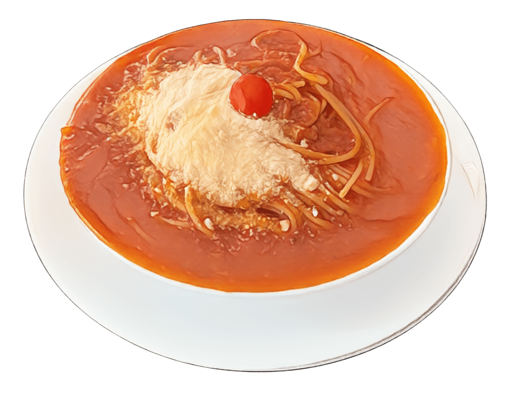 トマトパスタにパルメザンチーズ